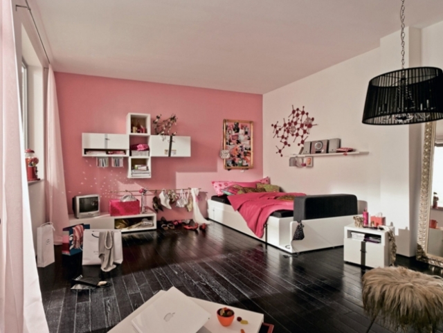 aménagement-chambre-fille-rose-noir idées pour la chambre d'ado
