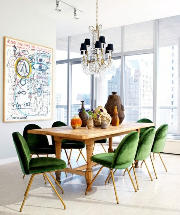 aménagement salle à manger moderne lustre-luxe-table-à-manger-bois