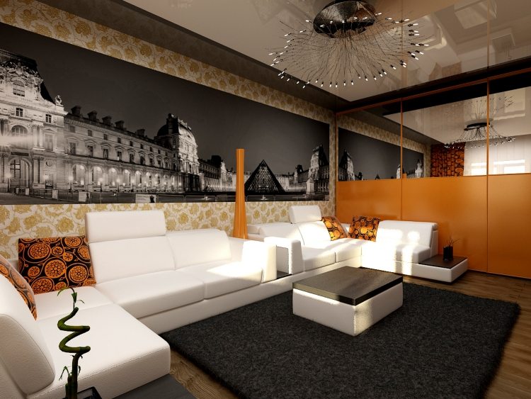 aménagement-salon-moderne-canapé-blanc-tapis
