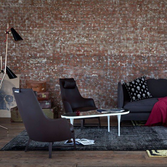 aménagement-salon-mélange-styles-rétro-modern-texture-murale-brique