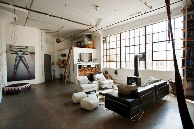 aménagement-salon-style-industriel-canapé-cuir
