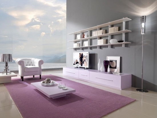 aménagement du salon style-moderne-lilas-blanc-chaise-classique