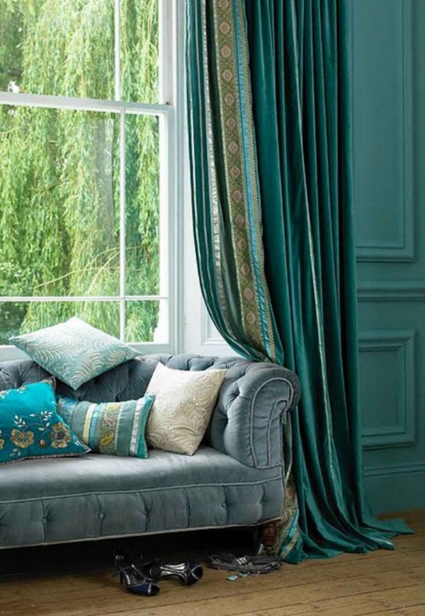 beaux-rideaux-couleur-turquoise-salon rideaux pour la salle de séjour