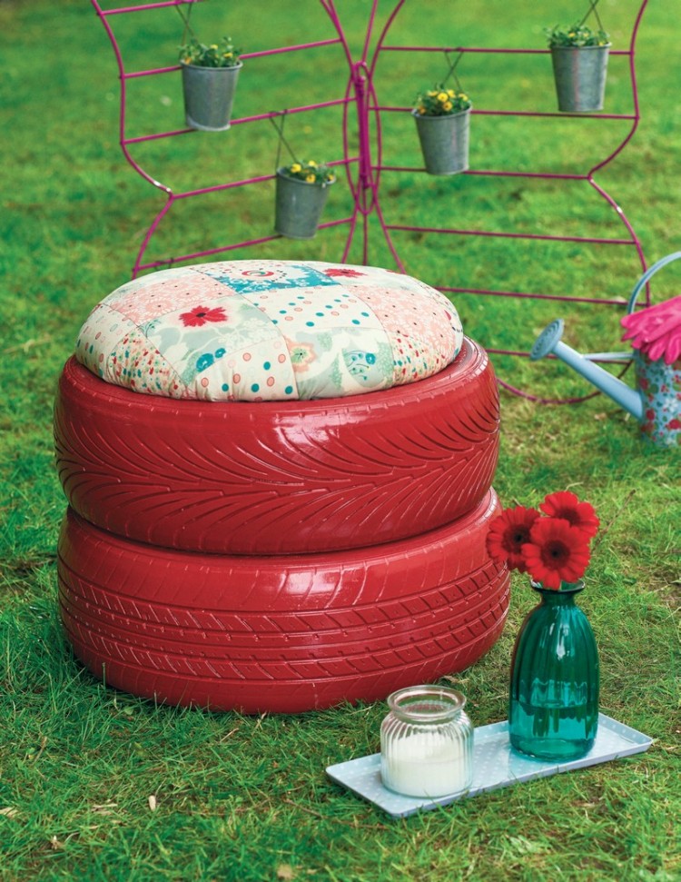 brico jardin –tabouret-original-pneus-rouges