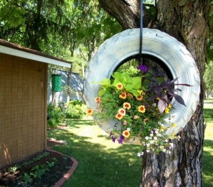 brico jardin –jardiniere-suspendue-pneu-recycle