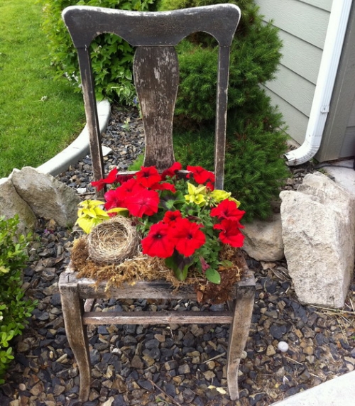 chaise-vieille-décorative-pot-fleurs-pétunias