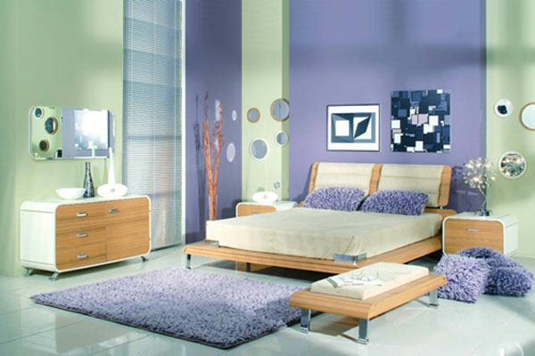 chambre à cocher moderne-violet-vert-mur