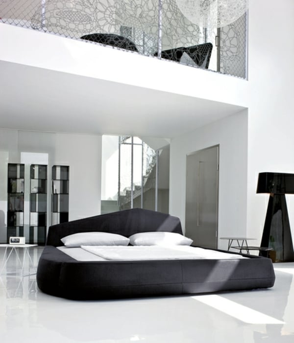  chambre à coucher moderne blanche-lit-noir