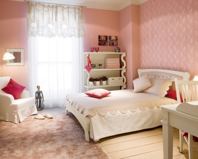 chambre-ado-fille-papier-peint-rose idées pour la chambre d'ado