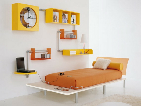 chambre ado garçon design-moderne-orang-jaune