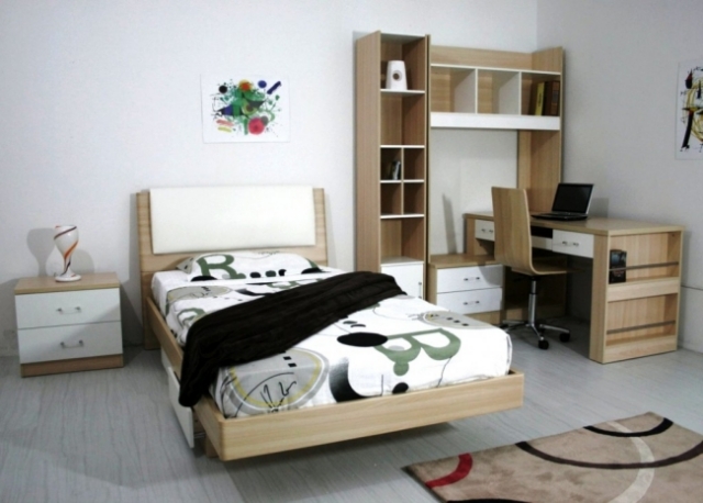 chambre-ado-mobilier-bois-tapis-motifs idées pour la chambre d'ado