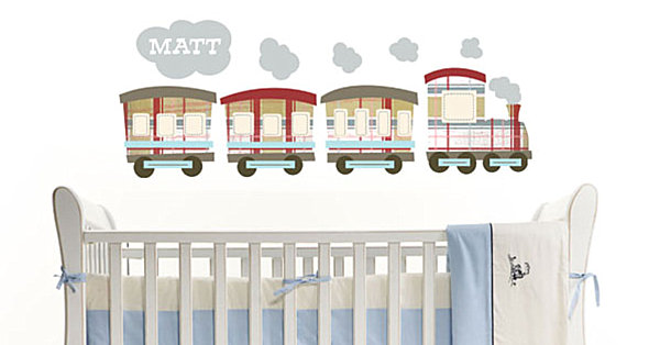 chambre-bebe décoration murale train