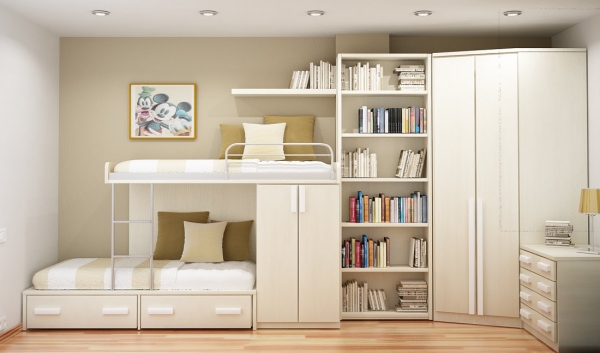chambre-coucher-adolescent-blanc-beige mobilier pour la petite chambre d'ado