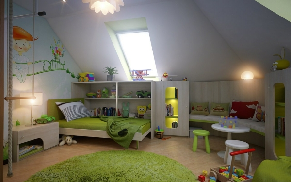 chambre-coucher-enfant-combles-plaford-pente-vert