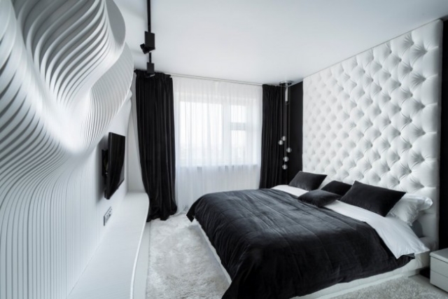 chambre à coucher de luxe style-graphique-tête-lit-plafond-captionnée-énorme