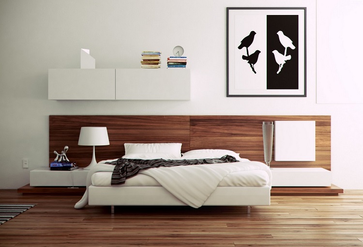 chambre à coucher moderne -idées design noir blanc bois