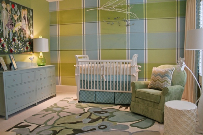 chambre de bébé moderne décoration-murale-vert-bleu-carre-rectangulaire