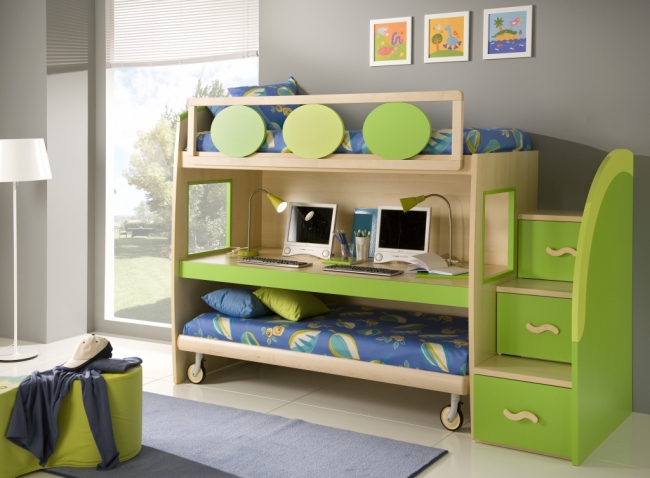 chambre-deux-garçons-lits-superposés-vert-pomme-bleu