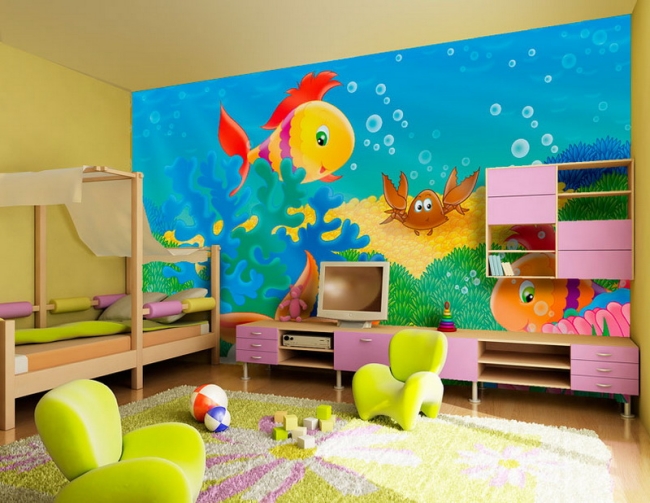 chambre d'enfant fille-décoration-autocollant-murale-poissons