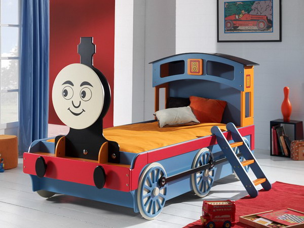 chambre-enfant-garçon-lit-locomotive- Décoration de lit d'enfant