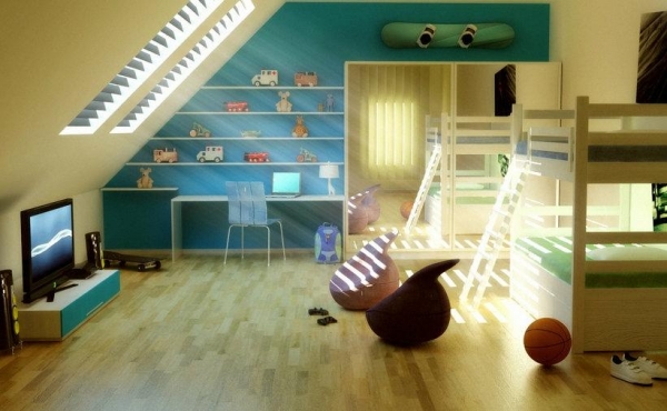 chambre enfant sous combles jalousie-bois-lumière-unique