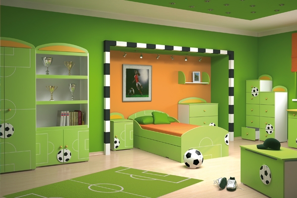 chambre-enfant-verte-football chambre d'enfant
