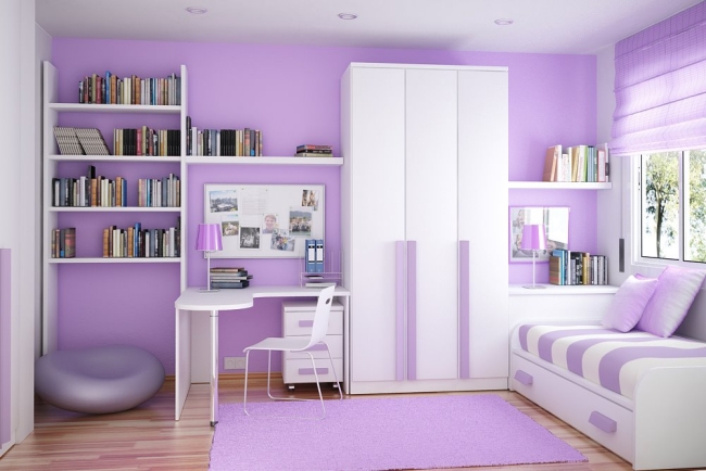 chambre-fille-ado-romantique-murs-couleur-lilas-clair-mobilier-blanc