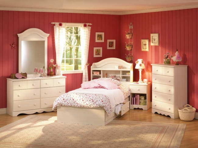 chambre-fille-enfant-ado-romantique-murs-couleur-corail-mobilier-blanc