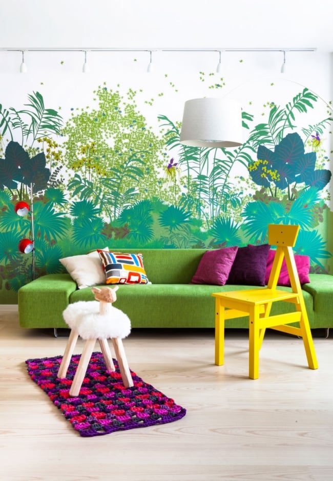 chambre-unisexe-multicolore-décoration-murale-florale