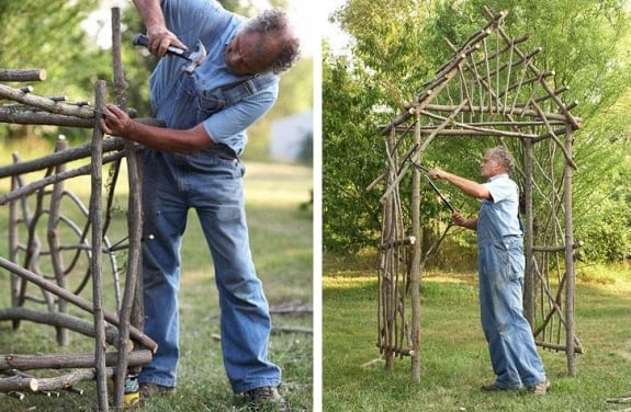 construire une pergola en bois brut-jardin-fixer-couper-branches-dépassantes