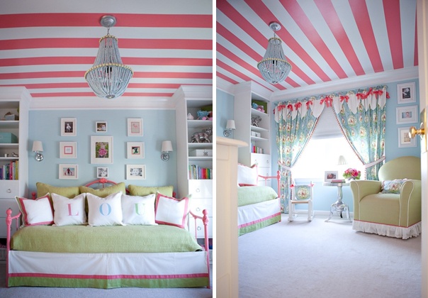 déco-contemporaine-rayure-plafond-rose-pastel-blanc-chambre-fille