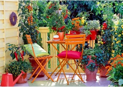 décoration du balcon plantes-luxiraintes-fleurs-bois-métal