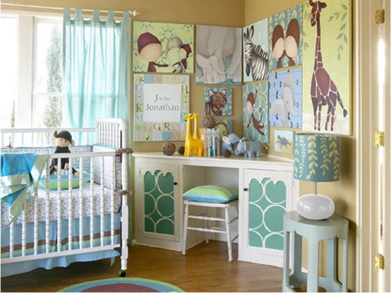 décoration chambre enfant animaux-savane-jungle-vert