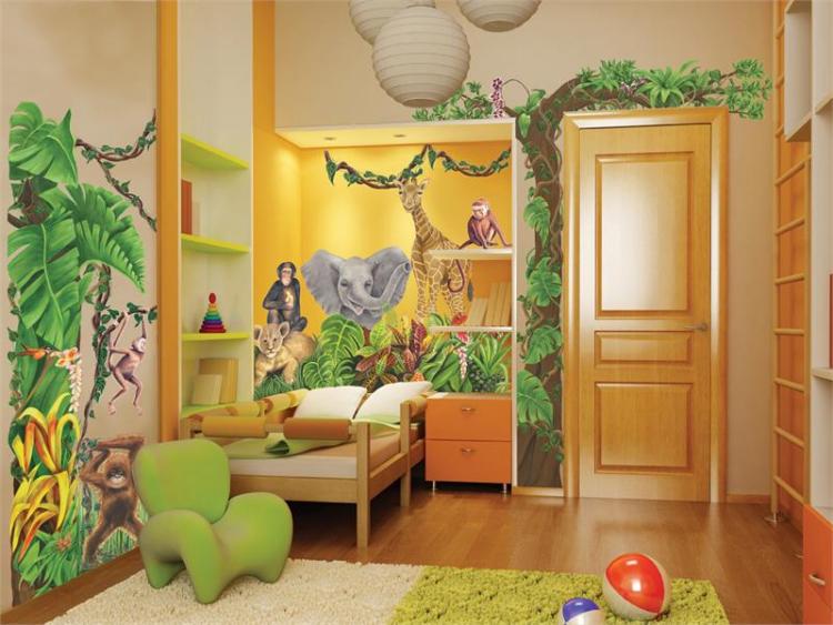 décoration-chambre-enfant-papiers-peints-suspensions-parquet