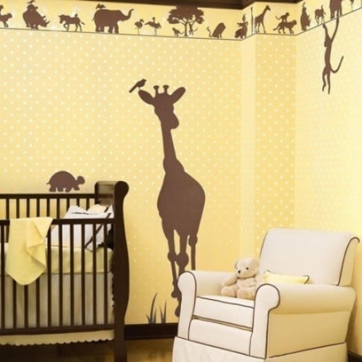 décoration chambre enfant safari-afrique-ocre-jaune-girafe