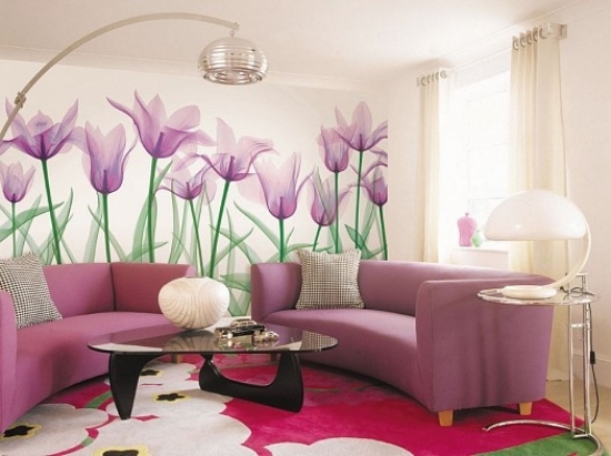 décoration-murale-salon-motif-tulipes-palette-lilas