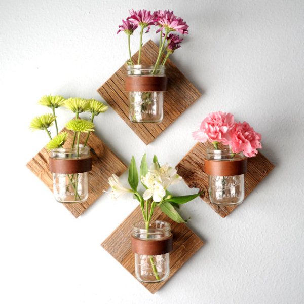 décoration-pot-confiture-verre-suspendus-mur-vases pots de confiture décoratifs