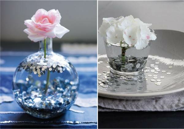 décoration-table-mariage-fleur-paillettes-argent