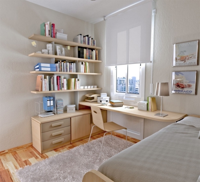 design-chambre-ado-beige-mobilier-bois idées pour la chambre d'ado