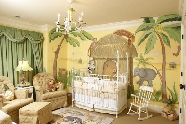 design-chambre-bébé-animaux-jungle-vert-ocre-jaune