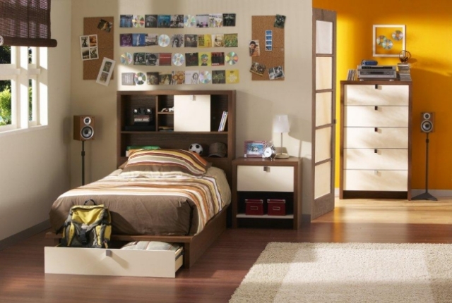 design-chambre-coucher-ado-jaune-mobilier-bois