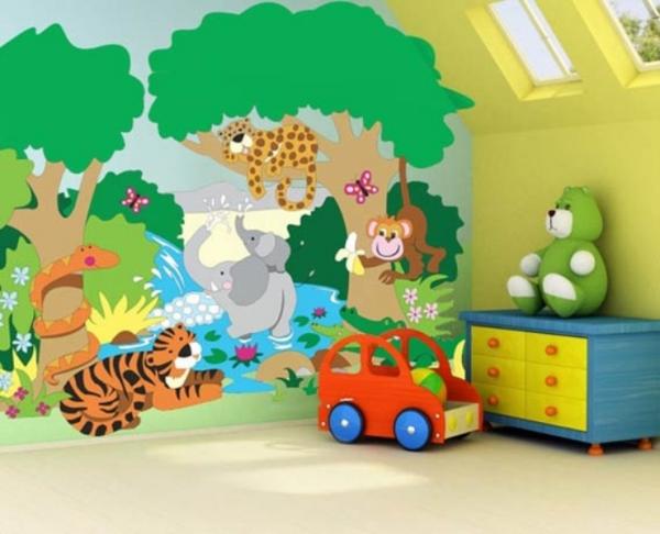design-chambre-enfant-décoration-murale-animaux-jungle