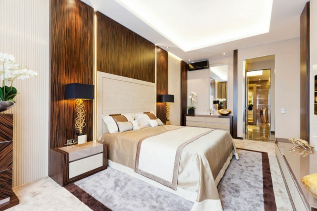 design revêtement mural bois-solide-chambre-coucher-king-size-lit