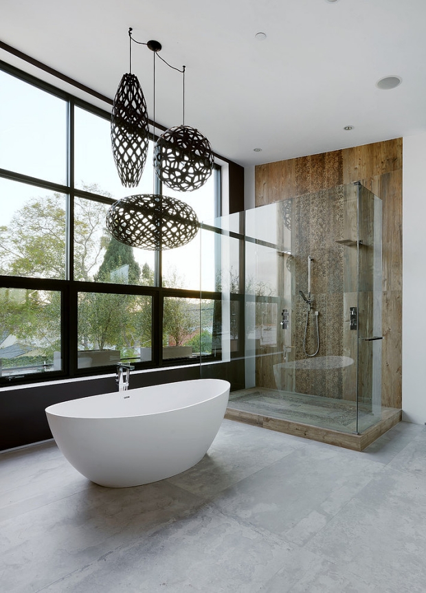 design de la salle de bain moderne éclairage suspendu-accent-bois