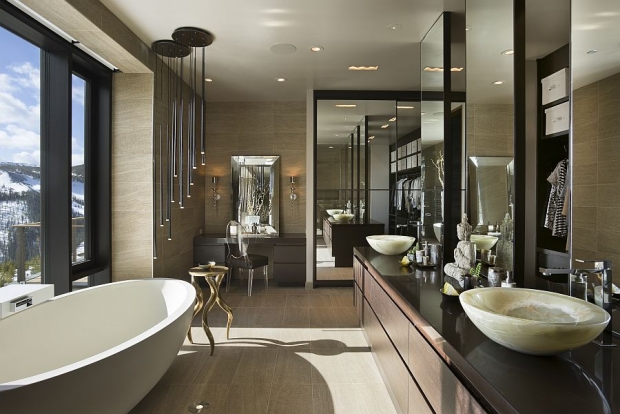 design de la salle de bain panorama baignoire-îlot-double-vasque-marbre