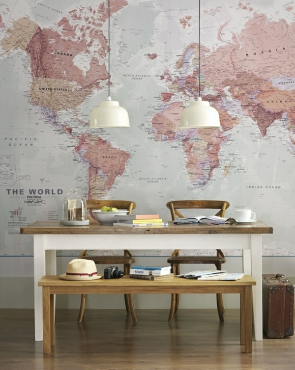 design-salle-à-manger-déco-murale-carte-monde