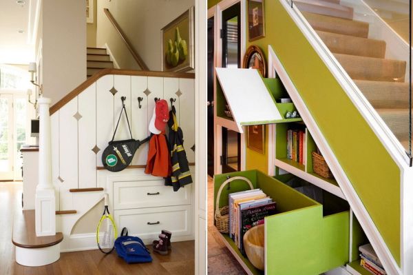 espace-stockage-escalier-livres-étagère-sport