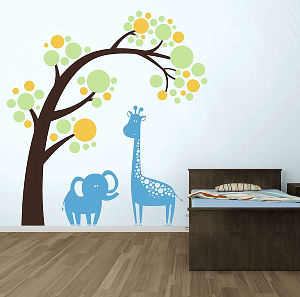 girafe-elephane décoration murale chambre-bebe