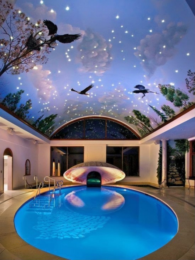 idée aménagement de piscine interieur-forme-ronde