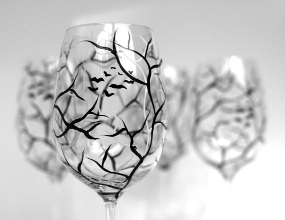 idée-originale décoration d'Halloween branches-arbres-courbeau-verre